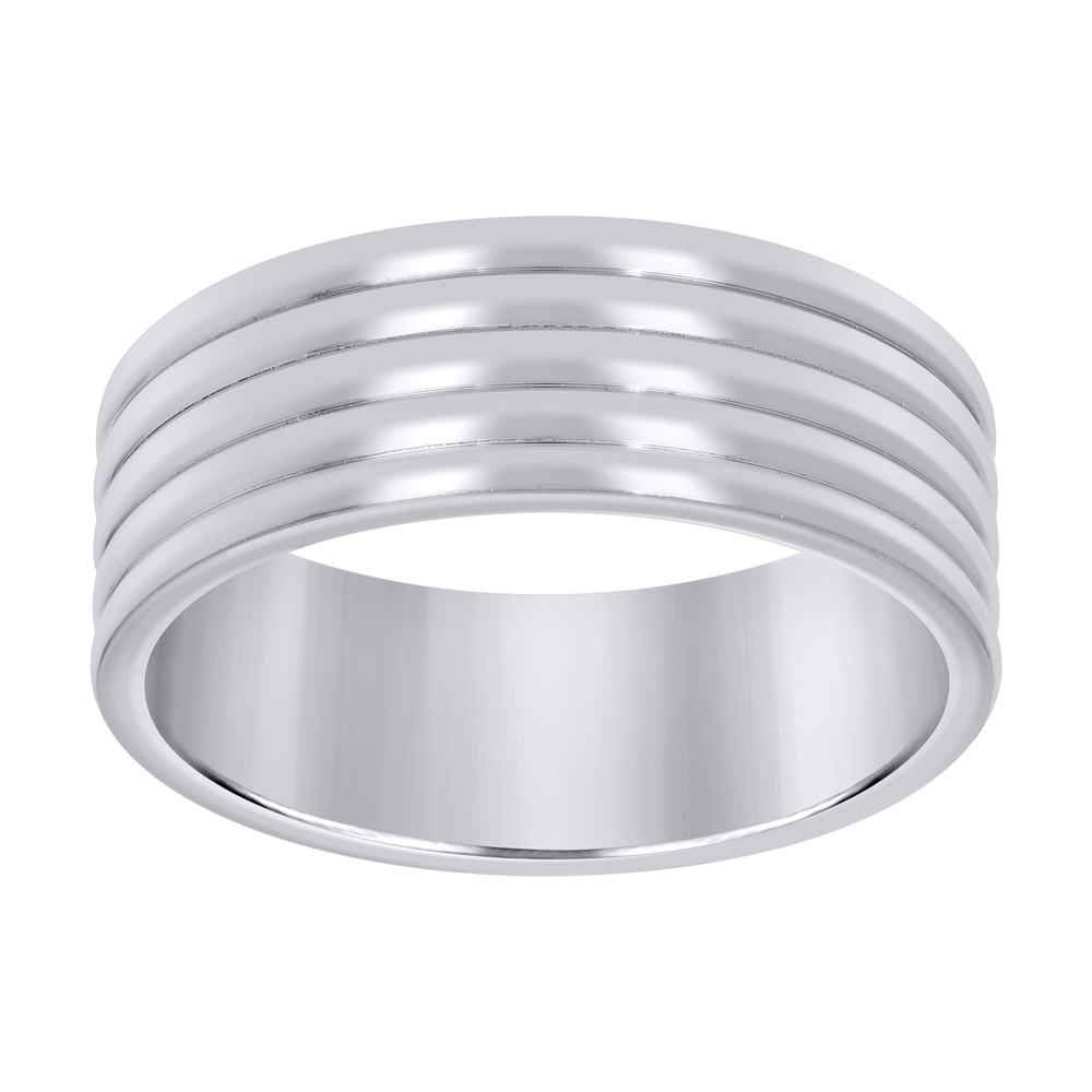 Stainless Steel Mens Multi Grooved Polished Size-9 Comfort-Fit Band Ring